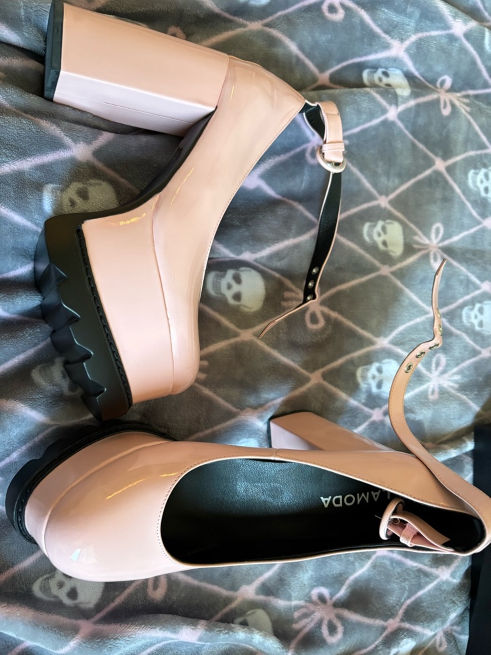 Patent Platform Mary-Anne Heels in Light Pink with Ankle Strap